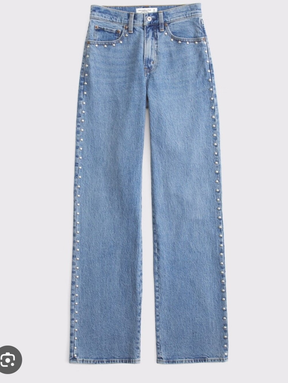 Abercrombie & Fitch 90s Relaxed Studded Curve Love High Rise Jeans 31 Light Blue